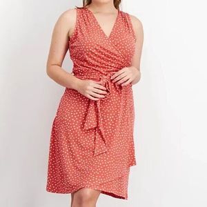 41 Hawthorn Kaylee Peachy Pink Polka Dot Faux Wrap Knee Length Dress Size S NWT